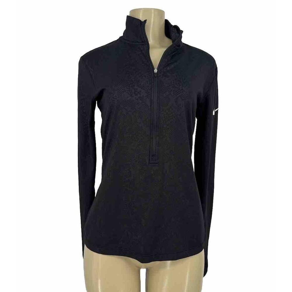 Nike Pro Medium Women 1/2 Zip High Neck Pullover Top Black Animal Print X16